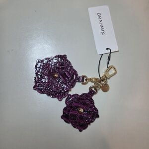 NWT Brahmin Flower Duo Charm Sugar Plum Purple Double Key Ring Purse Fob
